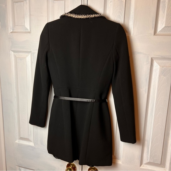 ZARA Black Fitted Belted Blazer Frock Coat with Pearl Laced Lapels - Size XS - Picture 8 of 12